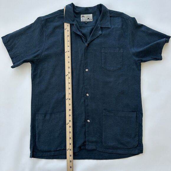 Bather Linen Traveler Shirt In Navy Mens Large Texture Short Sleeve Msrp $150 - Picture 8 of 10